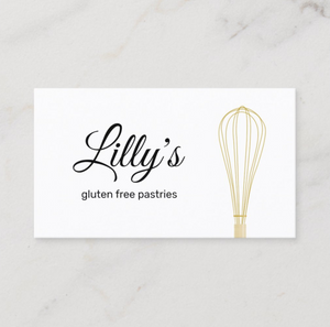 Gold Pastry Chef Whisk Bakers, Bakery Business card - Logo Evolution - Maura Reed