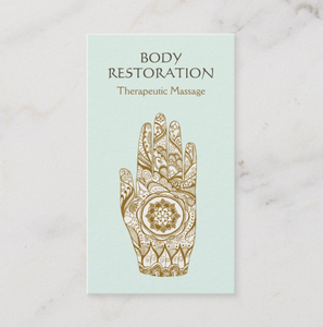 Henna Lotus Hand Massage Therapist Business Card Logo - Logo Evolution, Maura reed